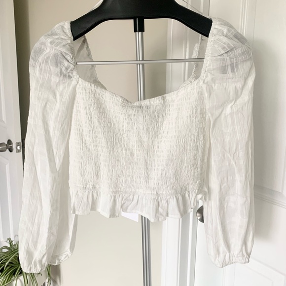 Lush Long Sleeve Smocked Tie Front Crop Top - Picture 11 of 14
